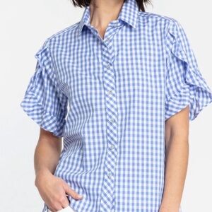 NWT Anthropologie Hinson Wu Lulu Gingham Top Sky Blue/White Size XSmall